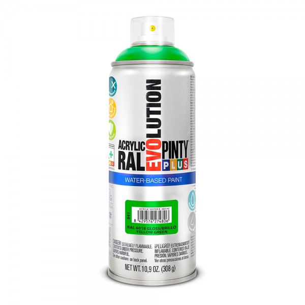 Pintura acrílica spray evolution water-based 520 cc ral 6018 verde amarillento